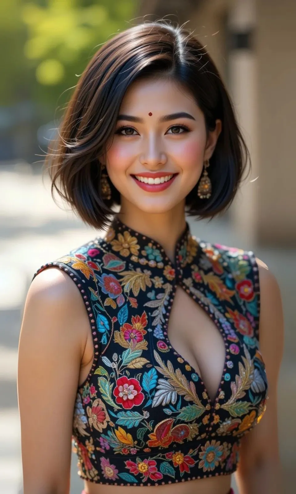 Keyhole Neck Blouse with Floral Embroidery by xtichify.com