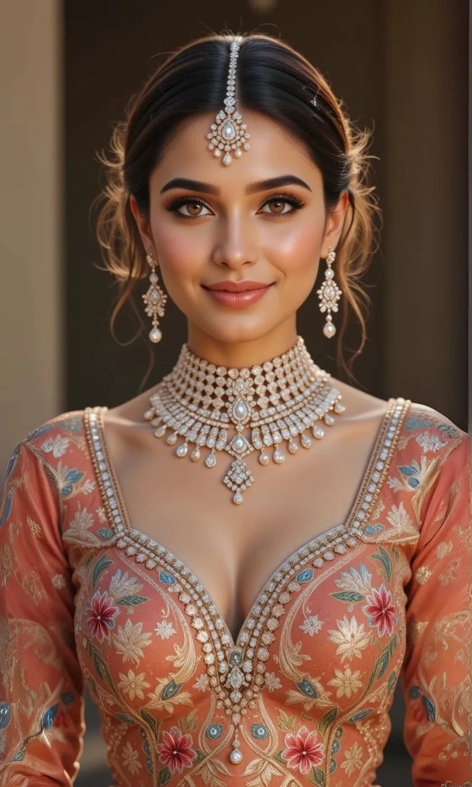 Deep Neck Pearl Embellished Blouse