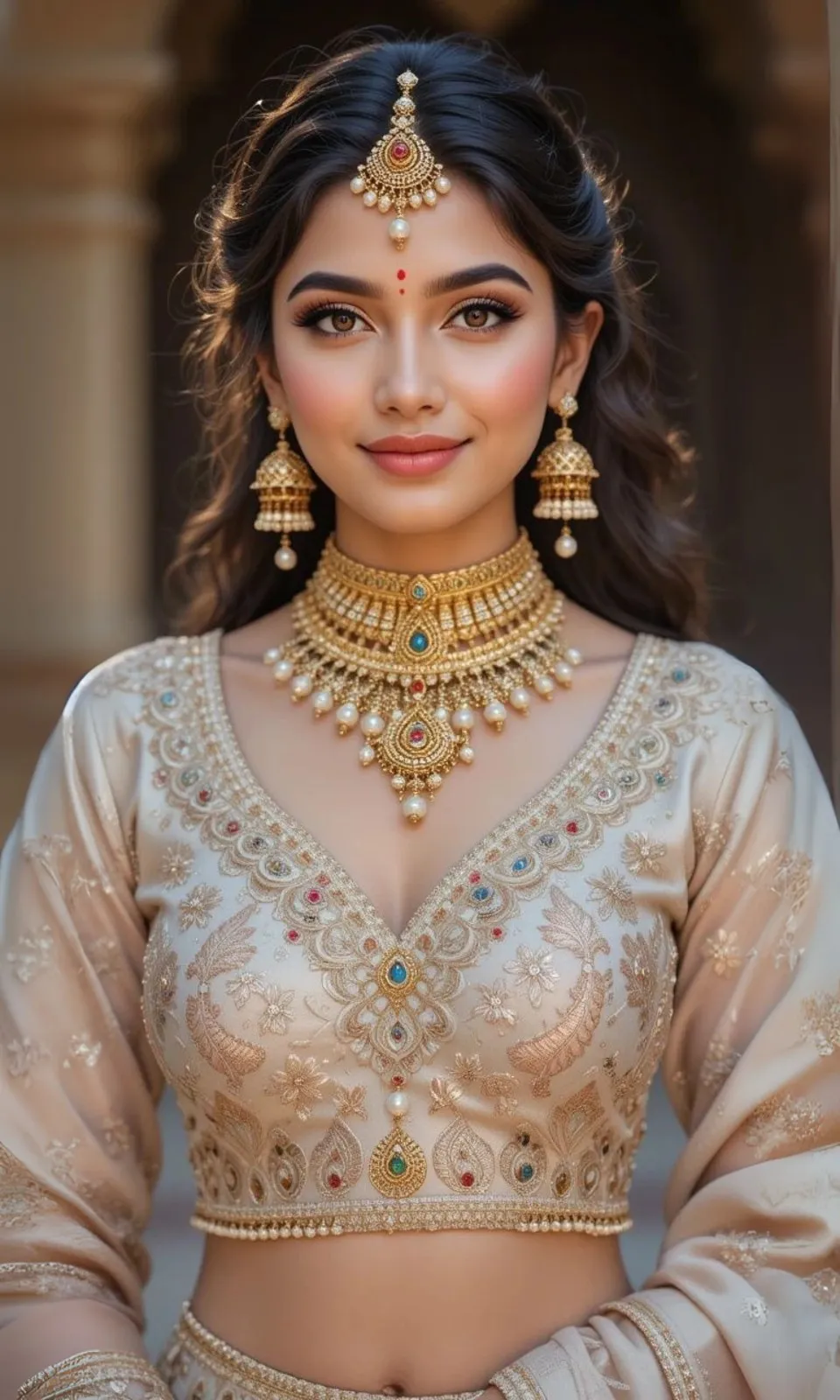 Blouse with V-Neck bridal blouse