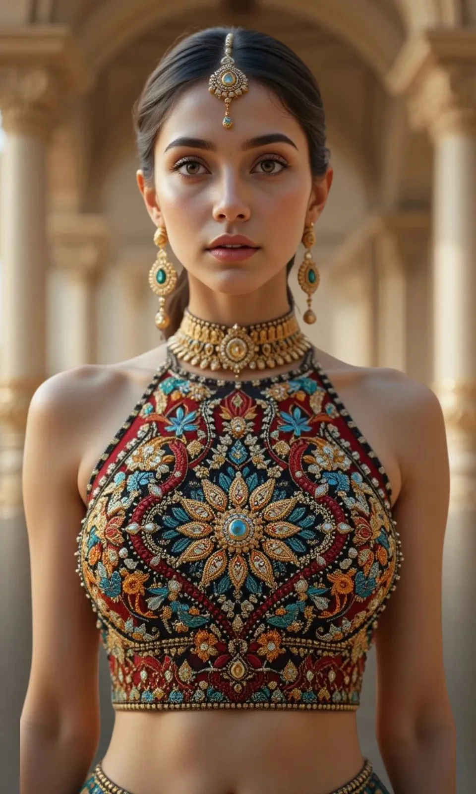 High Neck Embroidered Blouse for party wear use with lehenga and also saree