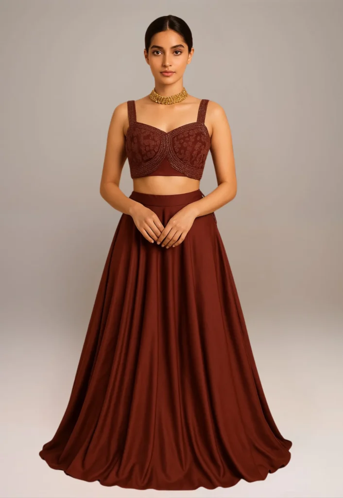 Mehroon crop top with free stiching for party wear dress by xtichify