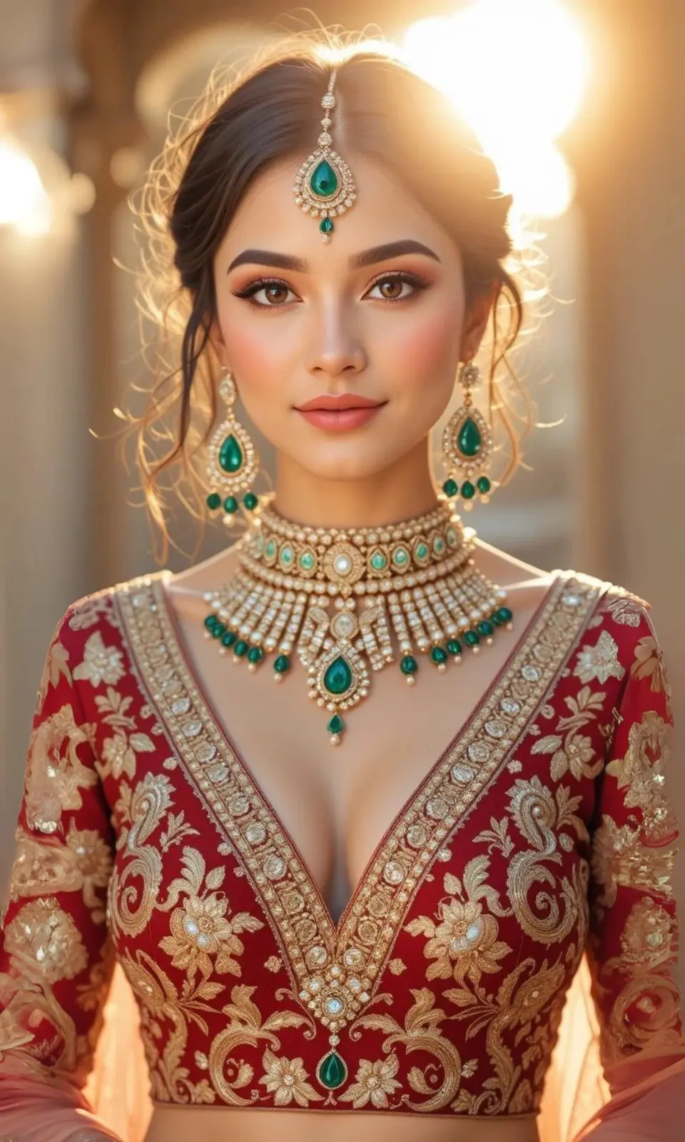 Deep V-Neck Bridal Blouse with Zari Work now majorly wear in india wedding party by xtichify.com