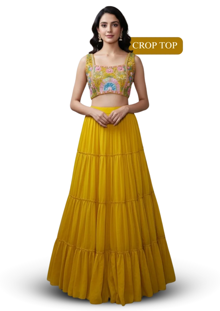 Yellow crop top with Embroidered blouse