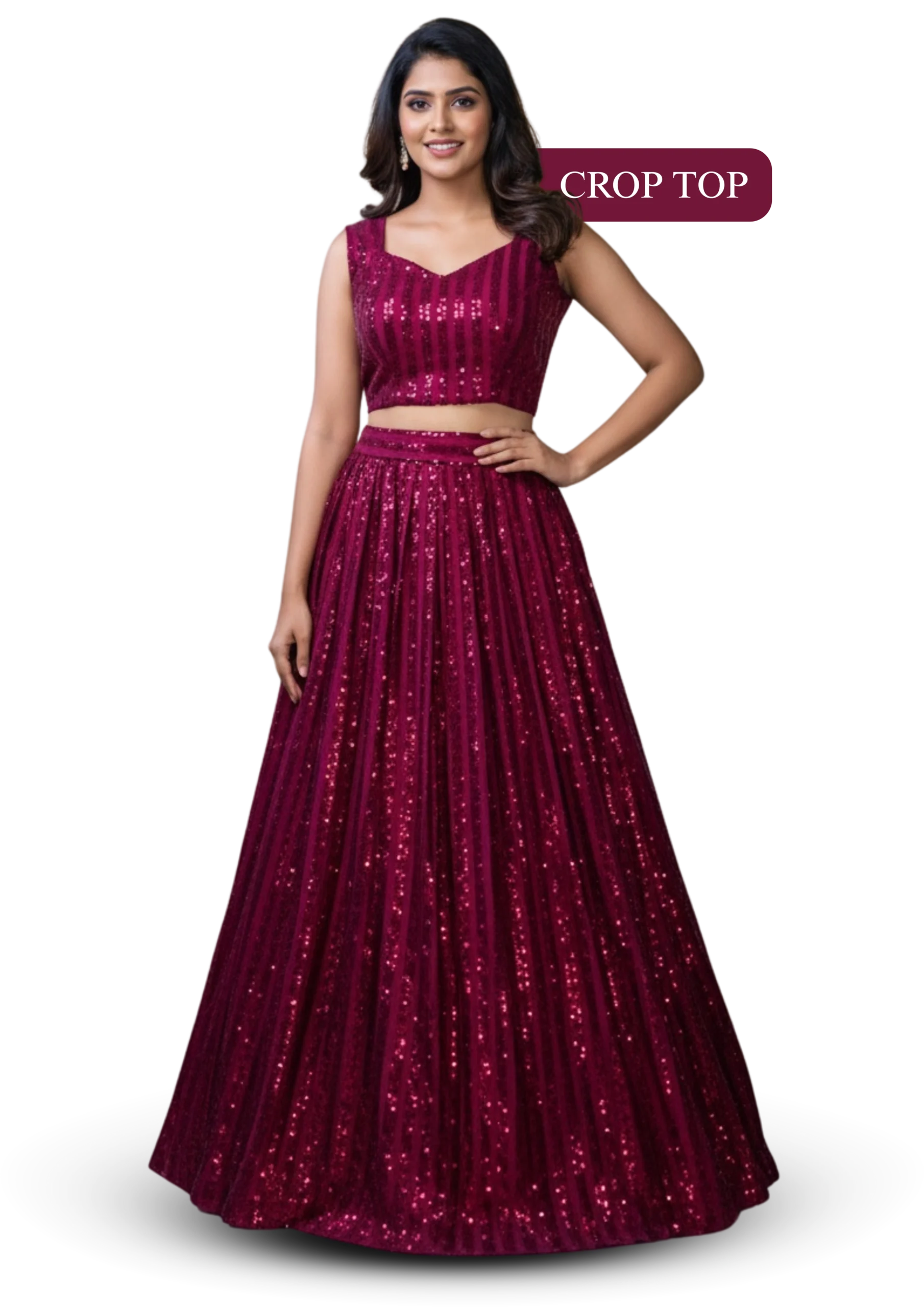 Elegant pink silk crop top style, ideal for weddings, receptions and festive celebrations