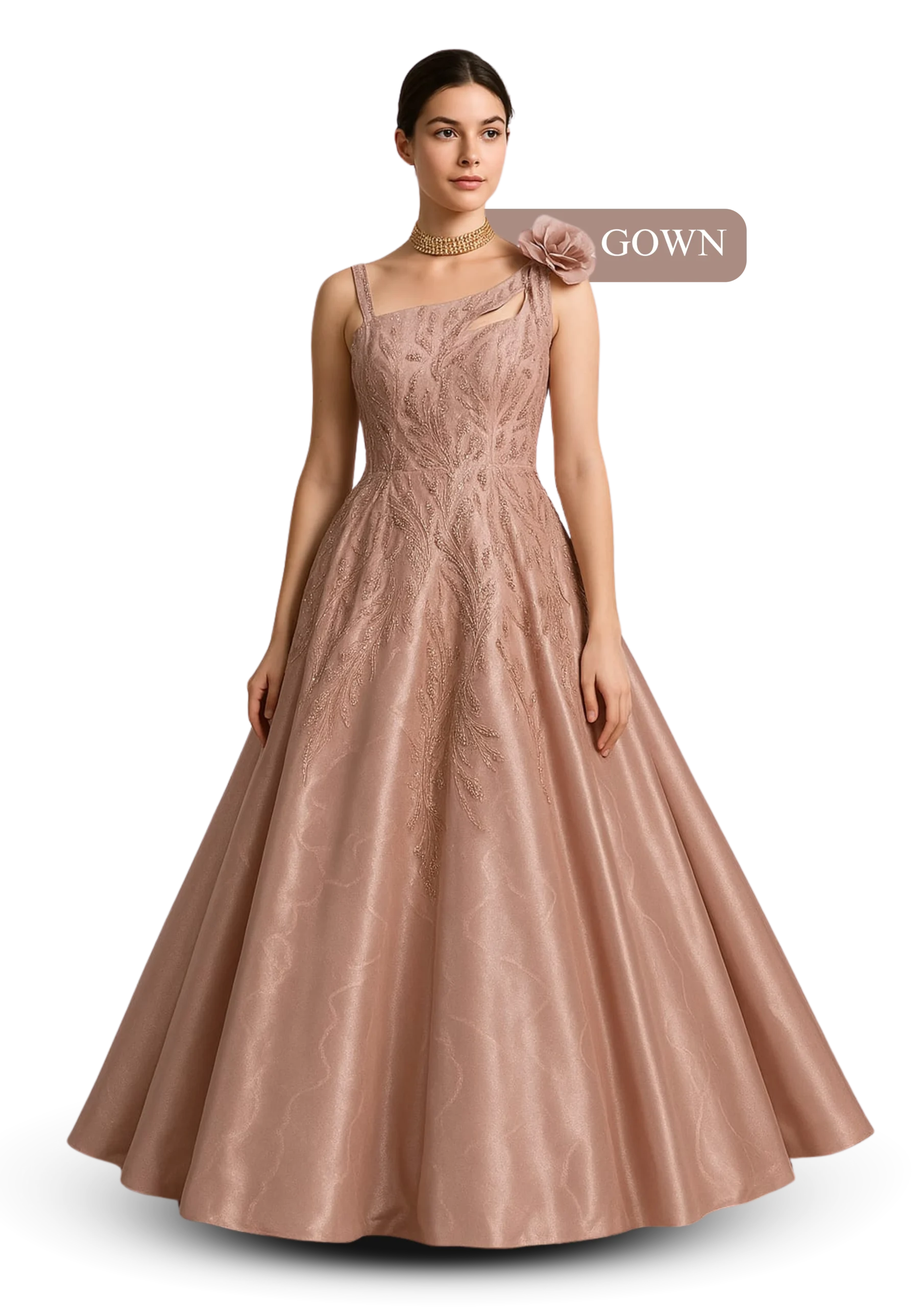 Blush pink embroidered designer gown for party wear, bridal events and evening occasions-xtichify
