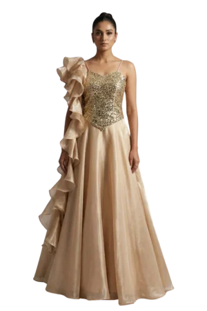 Gold Mirror Work cord with skirt