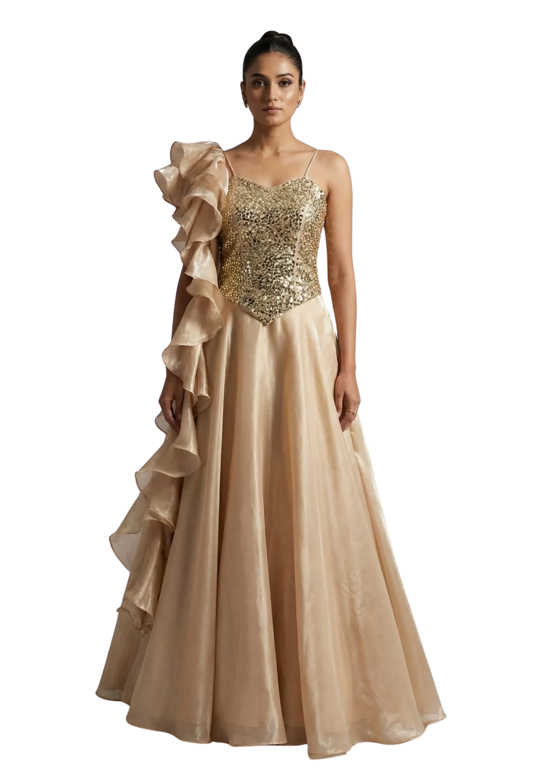 Gold Mirror Work cord with skirt